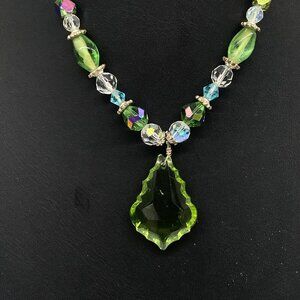 You and I Green Crystal Bead Necklace 16-19" Adjustable Length